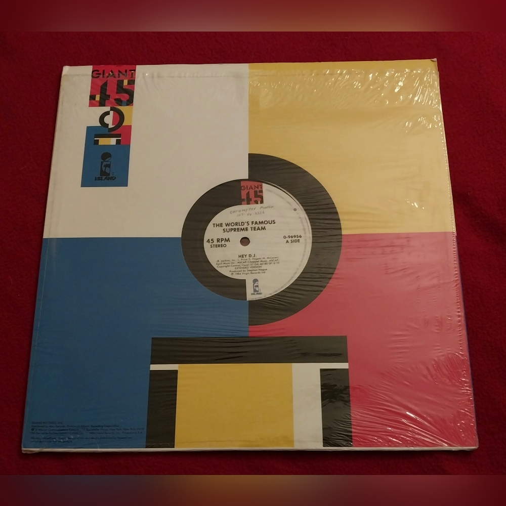 The World's Famous Supreme Team Hey D.J. 12" Single Island Records 1984 Vinyl
